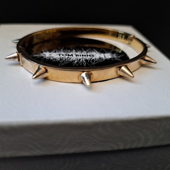 Tom Binns Spike Collar Infinity Bracelet.  Gold band, silver spikes. - Picture 2 of 8